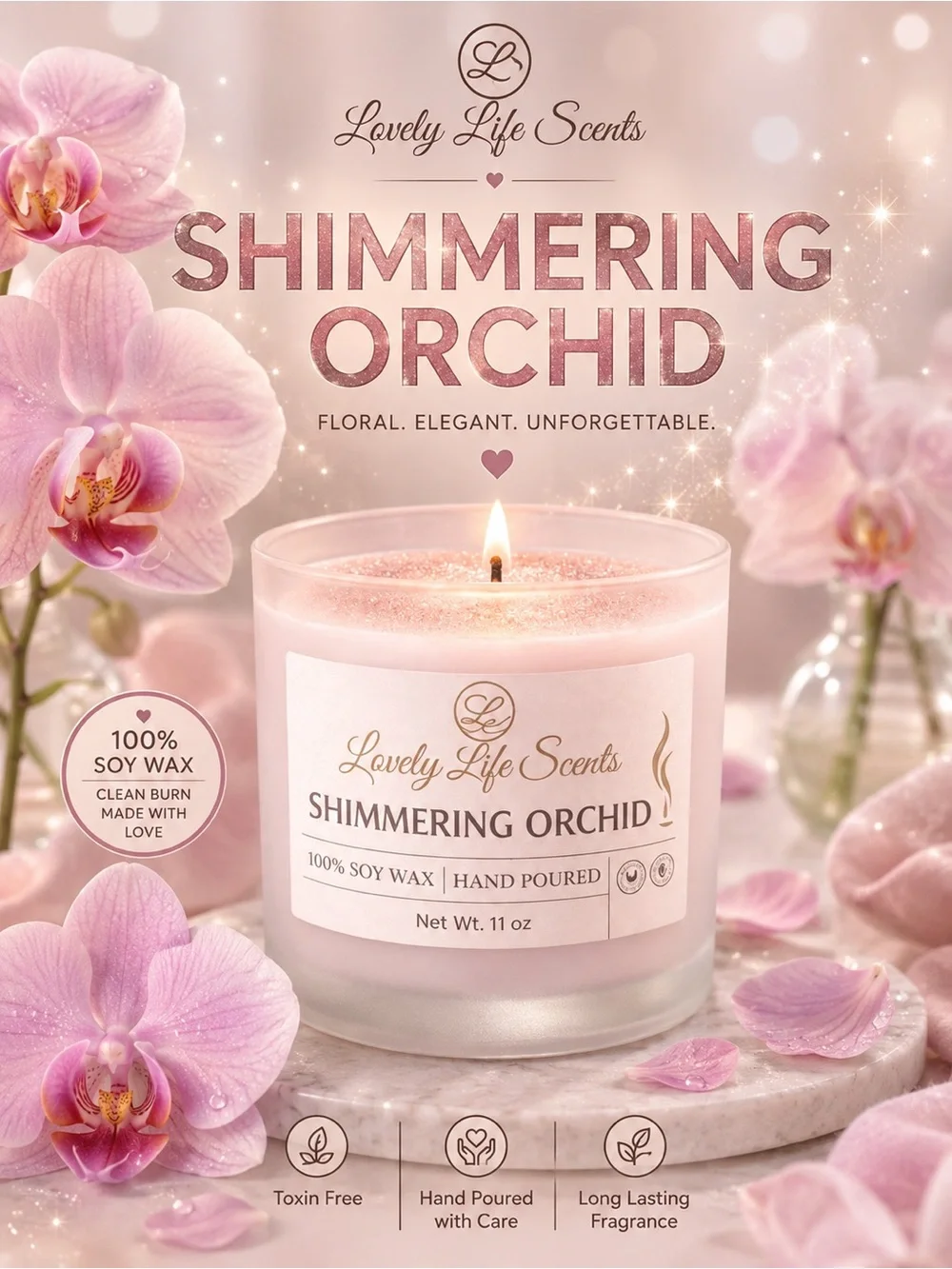 Shimmering Orchid 11oz Premium Soy Candle - Lovely Life Scents